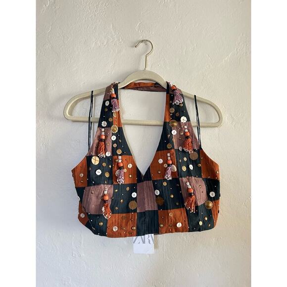 Zara Beaded Bohemian Crop Top - Picture 3 of 6